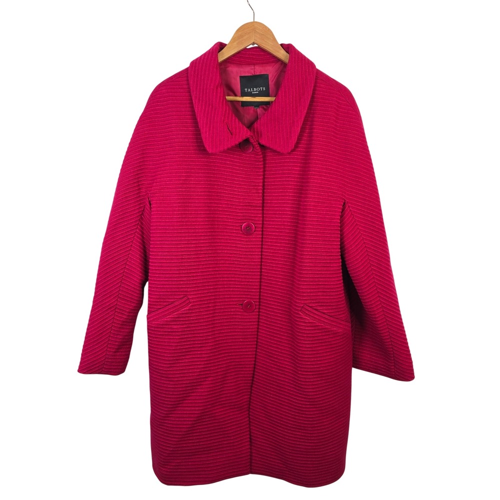 Talbots Woman Pink Ribbed Wool Blend Button Front Overcoat Lined Plus Size